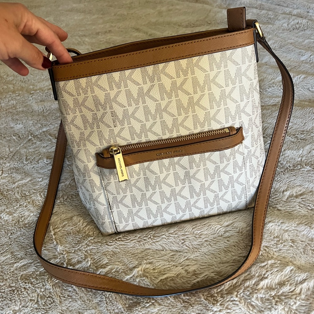 Michael Kors Cream and Tan Crossbody Bag